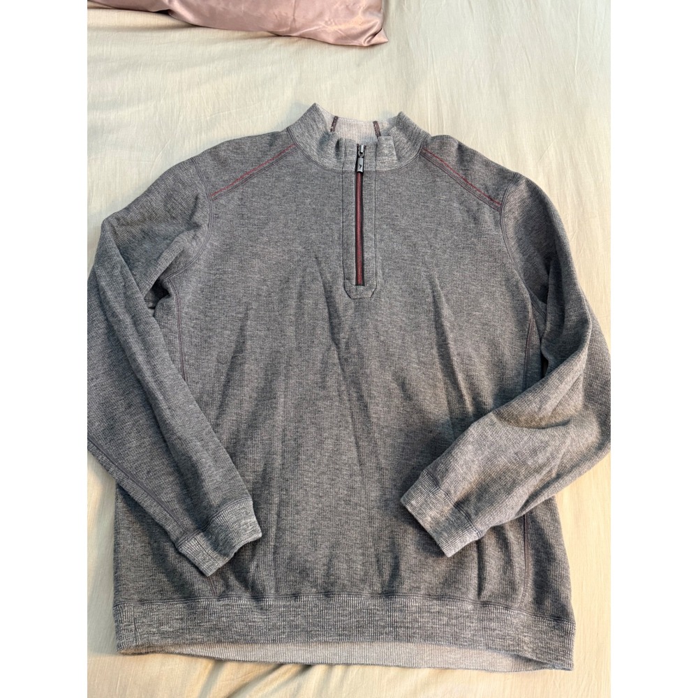 Tommy Bahama Reversible Quarter Zip Pullover Gray Men's XL 100% Cotton Sweater
